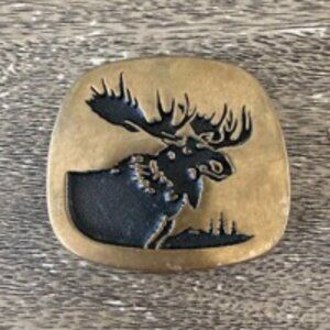 Vintage 1970s Moose Bronze Belt Buckle